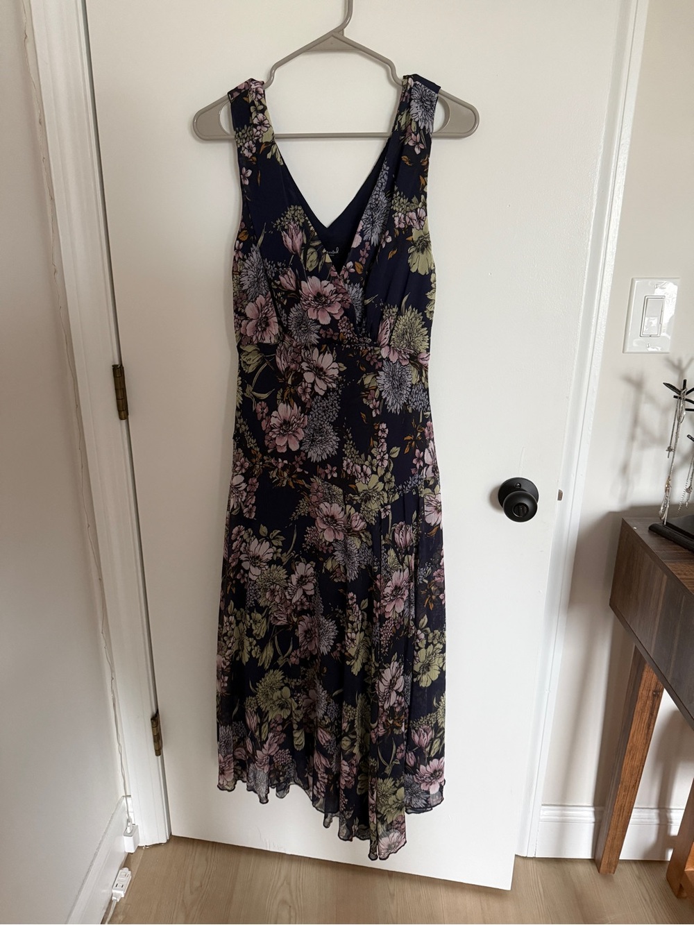 connected apparel Navy Floral V-Neck Maxi Dress with Pink and Green Blooms